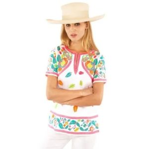Gretchen Scott Embroidered Top Hawaiian Punch Small